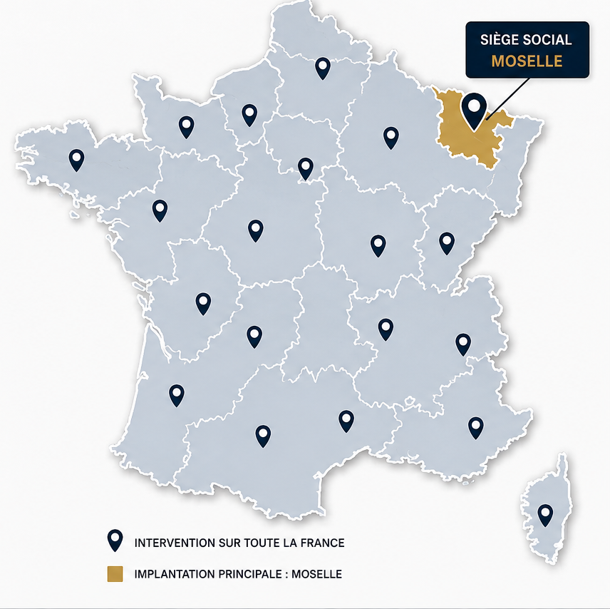 Carte de France — implantation en Moselle et couverture nationale
